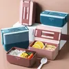 Plast Bento Box Uppvärmd Mikrovågsugn Lunchbox Läckagesäker Oberoende Lattice Bento Box Portable Food Container