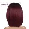 14 tummiddle del kort rak bob full hår peruk svart ombre burgundy röd syntetisk spets front peruk för afro kvinnor3580795