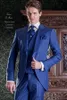 Nueva alta calidad un botón azul novio esmoquin pico solapa padrinos de boda para hombre boda negocios trajes de baile (chaqueta + pantalones + chaleco + corbata) 626