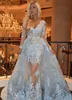 2022 Sexy Long Sleeves Prom Dress Deep V Neck Appliques Lace Tulle Over Skirt Illusion Evening Gowns Formal Dresses