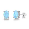 100% 925 boucles d'oreilles en argent Sterling nouvelle mode 4mm ovale bleu opale de feu boucles d'oreilles bijoux fins pour les femmes