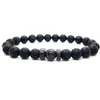 8mm Black Lava Rock Zroszony Bransoletki Męskie Koraliki Drewna Charms Kamień Naturalny Bangle Dla Kobiet Mody Craft Biżuteria