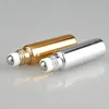 10ml UV Roll On Bottle Oro y plata Aceite esencial Acero Metal Roller ball perfume Perfume LX7536