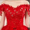 Robe de Mariage 2019 Red Tulle Ball Gown Princess Bröllopsklänning Appliques Beaded Crystals Plus Storlek Coret Bride Klänning Bästsäljande 2019