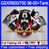 Bodys + Tank for SUZUKI SRAD GSXR 750 600 1996 1997 1998 1999 2000 291HM.60 GSXR600 GSXR-750 GSXR750 96 97 98 99 00 Black flames blue Fairing