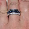 Mäns deluxe 10k vitguldpläterad blå safir granat kristall stenband vigselring för män kvinnor juden storlek 8-12 j19070245n