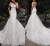2020 Fabulous full dyra Lace Mermaid Bröllopsklänningar Vestidos de Novia Off Shoulder Open Back Lace-Up Court Train Dreaming Bridal Gowns