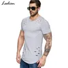 Icelion 2019 Nowa Wiosna Krótka koszulka Mężczyźni Moda Dziura Projekt Fitness Koszulka Lato Krótki Rękaw Solid Slim Fit Hip Hop Tshirt