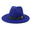 Vintage Elegant Wide Brim Faux Wool Fedora Hats with Colorful Snake Print Leather Band for Women Man Cotton Trilby Felt Hat