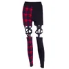 2019 Gothic Red Plaid Pentagram Pants High Waist Hollow Out Pentagram Leggings Elastic Waist Pencil Pants Skinny Leggings Punk Y209477252