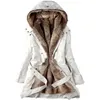 3色冬の温かい女性ブラックフード付きフェイクファーコートジャケットファッションアーミーグリーンスリムライナーコットンコートドロップシッピングコートT190831