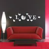 Wall Stickers Creative Romantic Acrylic 3D Mirror Effect LOVE Letter Sticker Clock Mechanism Decoration1