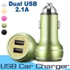 High Quality Universal 5V 2.1A Dual Usb ports Alloy Metal Car Charger Auto Power Adaptor For Samsung huawei android phone gps pc