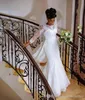 Afrikanische Sheer Long Sleeves Spitze Meerjungfrau Brautkleider Plus Größe Applique Gericht Zug Brautkleid Brautkleider Vestidos De Novia