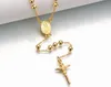 New Fashion Gold Silver Color Jesus Cross Pendant Necklace Beads Chain For Women Men Virgin Mary Rosary Prayer Religious Jewelry