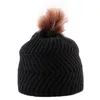 5 cores pai-filho com pompom quente pele de guaxinim bobble mamãe gorro bonés crianças algodão malha mãe bebê chapéu inverno 803