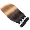 Ombre blond 8a brasilianska rakt hår vävbuntar 1b / 4/27 tre ton 3/4 stycken 12-24 tum remy mänskliga hårförlängningar