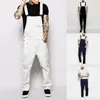 Tute Salopette Uomo Jeans con bretelle Denim Bretelle Pagliaccetto Pantaloni Uomo Streetwear Tasche Sexy Slim Skinny Complessivo Nero Bianco232y