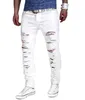 Wholesale- Ripped Denim White jeans new men Biker Distressed Jeans Mens destroy skinny jeans homme  men designer pants Joggers