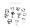 Set di anelli a nocca in argento con incisione a diamante retrò con pietre preziose stellate, set da 11 pezzi boho può essere sovrapposto all'anello femminile