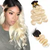 Malaysian Virgin Hair 3 Bündel mit 4X4-Spitze-Schliessen 1B / 613 Ombre Menschenhaar Produkte 10-28inch Bündel mit 4 von 4 Closures