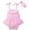 Bébé fille vêtements enfant en bas âge été barboteuses jupes bandeau costumes tulle tutu combinaisons bandeau à volants jarretelles onesies bodys AYP5435