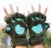 Fashion-fluffy plysch handskar vantar tassar handskar kvinnor flicka barn cosplay katt björn paw claw half finger handske 14Colors julklapp