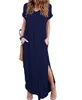 Vrouwen Lange Losse Maxi Jurken Zomer Effen Kleur Vloer Lengte Casual Jurken Dames Clothing233L