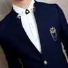 Novo 2 Pçs / Set Slim Fit Prom Homme Homens Traje De Casamento Ternos Clássicos Collar Chinês Vestido De Festa Ternos Meninos Jaqueta Com Calças 2017