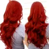 Red Body Wave Wig Free Part Synthetic Lace Front Wig Glueless 180% Density 26inch Long Wavy Heat Resistant Wigs For Black Women