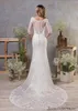 Nowa Syrenka Koronki Suknie Ślubne Abiti Da Sposa Eleganckie Trzy czwarte Suknie Ślubne Sukiety Sheer Illusion Neck Sukienka Vestidos de Novia