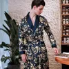 Homens Simulation Silk Imprimir Pijamas Lingerie Robe de Banho Vestir Vestido Man duas peças terno masculino Sexy Hombre Robe Masculino Verão