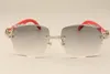 2019 Nuovo fabbrica Direct Luxury Fashion Diamond Occhiali da sole 3524014 occhiali da sole in legno rosso naturale lenti private personalizzata Gold6838138