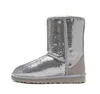 Vrouwen Laarzen Glitter Pailletten WGG Klassieke ontwerper Sneeuw winterlaarzen Enkel Mini Korte Knie Sparkles Knop Bling Boot directe verkoop