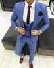 New Design One Button Blue Wedding Men Suits Peak Lapel Three Pieces Business Groom Tuxedos (Jacket+Pants+Vest+Tie) W972