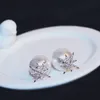 Bling bling ! INS FASHION DESIGNER Double Sided Lovely Cute Star Crystals Diamonds Pearl Stud Örhängen för Kvinna Tjejer
