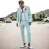 2019 Nova Menta Verde Mens Ternos Slim Fit Duas Peças de Praia Padrinhos de Casamento Smoking Para Homens Pico Lapela Formal Do Baile de finalistas (Jaqueta + Calça)