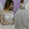 Glamour Arabski Dubai Koronki Suknia Balowa Suknie Ślubne 2020 Długie Rękawy Aplikacje Kościół Formalna Bride Bridal Suknia Plus Size Custom Made