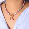 Boho shell colar bohemian colorido polímero argila seashell pingente colar para mulheres feriado jóias praia acessórios