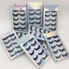 Vente chaude meilleur prix 5 paires de cils synthétiques épais naturels maquillage à la main faux faux cils croisés avec boîte holographique