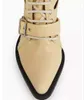 Горячая Продажа-женские кожаные сапоги, новые толстые каблуки, заостренные полые пряжки ремня, галстук сапоги, размер: 34-44, абрикос