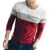 Новая футболка моды Мужчины бренд с длинным рукавом лоскутное полосатые футболки мужские повседневные хип-хоп футболка мужской плюс размер качества