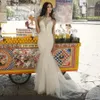 Robes de mariée en dentelle de sirène de mode pure bijou cou appliqué robes de mariée balayage train trompette tulle grande taille robe de mari￩e