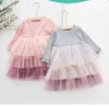 NEW Girl clothes Dresses Kids Boutique 3 Layers Mesh Patchwork dress Girl Elegant Sring Fall Long Sleeve Dress Christmas girl Ball Gown M340