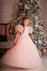 Różowy Tutu Flower Girl Dresses Długość podłogi Klejnot Neck Line Girls Princess Dress Custom Made Cute Boże Narodzenie Suknie Aplikacje