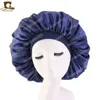 Neue Frauen Große Größe Schönheit print Satin Silk Bonnet Schlaf Night Cap Kopf Abdeckung Bonnet Hut für Lockiges Springy Haar Schwarz