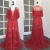 Kırmızı İki Parçalı Düğün Cornes Spagetti Kayışı Aplike Dantel Evye Kadın Bornoz Kat-Uzunluk Tül Kadınlar Için Özelleştirilmiş Gece Elbisesi