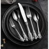 Högkvalitativ retro bestick set silver och guld rostfritt stål bestick set kniv gaffel sked 5-bitars dinnerware set porslin set