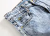 Pencil Jeans Men Denim High Elastic Waist Worn Out Slim Fit Snow Pale Blue Pocket Zipperd Long Pants