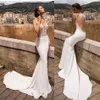 2020 Sexy Beach Wedding Dresses Elegant Mermaid Bridal Dresses Lace Appliqued Vestido De Noiva Lorie Boho Wedding Gowns